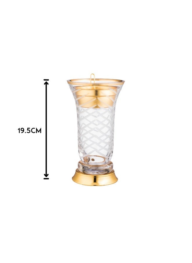 السيف  مبخرة زجاجية منقوشة بقاعدة وغطاء معدني ذهبي. تُستخدم للعود والعطور والبخور، ومناسبة لحفلات الاستقبال والأعراس. - Image 5