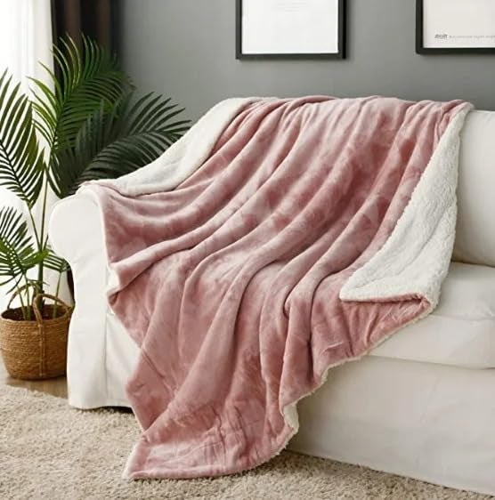 Goyal's Ultra Soft Flannel Sherpa Blanket for AC Room, Mild & Heavy Winter Use | Single Bed Reversible Plush 500GSM Blanket 55 x 90 Inches | Thick Warm Cozy Dual Layer Microfibre Throw - Onion Pink - Image 3
