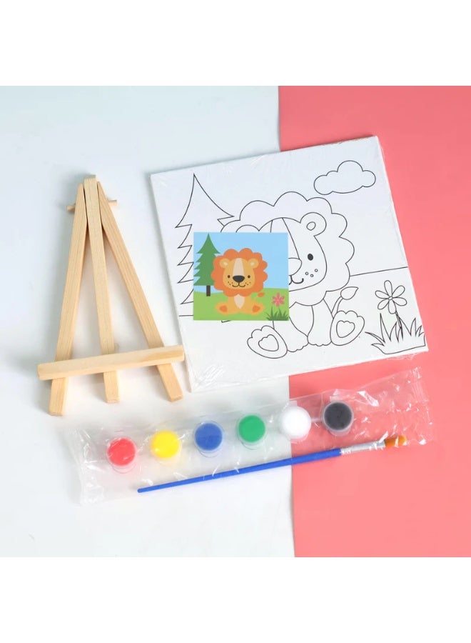 Dreamzon Kids DIY Painting Set with Mini Canvas, Water Color Paint, Brush & Wooden Easel Stand | Creative Art & Craft Kit for Children | Pack of 6 - Image 1