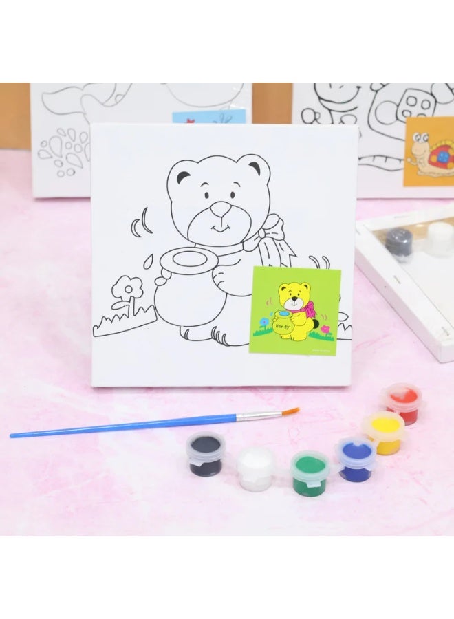Dreamzon Kids DIY Painting Set with Mini Canvas, Water Color Paint, Brush & Wooden Easel Stand | Creative Art & Craft Kit for Children | Pack of 6 - Image 2