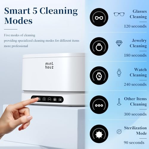 Minthouz Ultrasonic Jewelry Cleaner Machine 48KHz Ultra Sonic Cleaner for Jewelry, Eyeglass,Rings,Watch Band,Dentures, with 5 Cleaning Modes, 500ML 304 Stainless Steel Tank,Gift for Wife,Mom,Daughter - Image 3