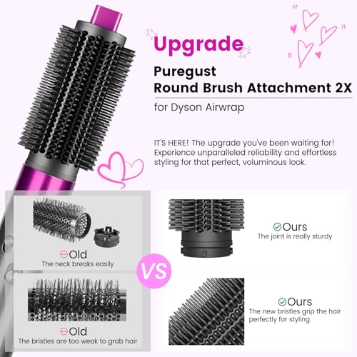 PUREGUST Upgraded 2.3inch Round Volumizing Brush Attachment Compatible with Dyson Airwrap HS01 HS05 HS08 Accessories, Upgraded Bristles for Dry Hair Add Volume Style Bangs Smooth Hair Rose - Image 3