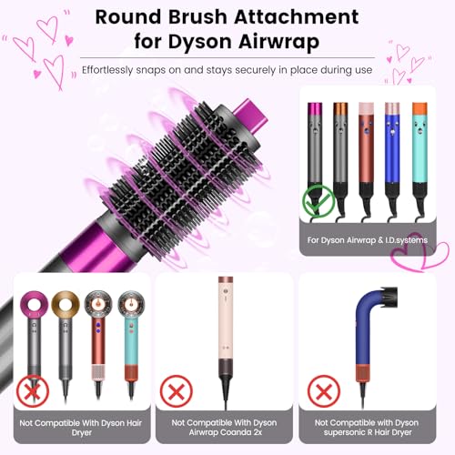 PUREGUST Upgraded 2.3inch Round Volumizing Brush Attachment Compatible with Dyson Airwrap HS01 HS05 HS08 Accessories, Upgraded Bristles for Dry Hair Add Volume Style Bangs Smooth Hair Rose - Image 4
