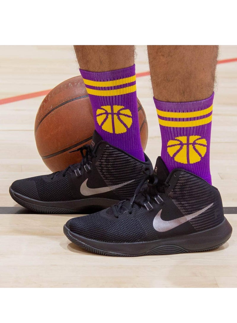 Athletic Basketball Mid,Calf Socks for Men and Women, Cushioned Compression Crew Socks in Purple and Gold, Perfect for Sports - Image 4