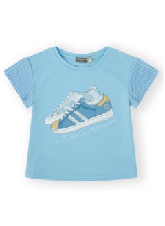 CANADA HOUSE Soft and Comfortable Sky Blue Cotton T-shirt with Ruffle Sleeves for Girls  - Image 1