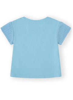 CANADA HOUSE Soft and Comfortable Sky Blue Cotton T-shirt with Ruffle Sleeves for Girls  - Image 2