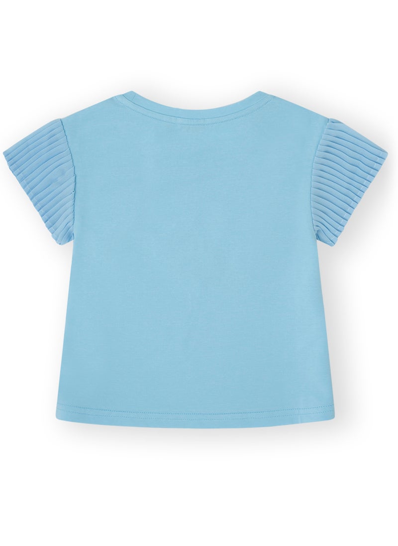 CANADA HOUSE Soft and Comfortable Sky Blue Cotton T-shirt with Ruffle Sleeves for Girls  - Image 2
