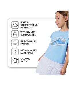 CANADA HOUSE Soft and Comfortable Sky Blue Cotton T-shirt with Ruffle Sleeves for Girls  - Image 4