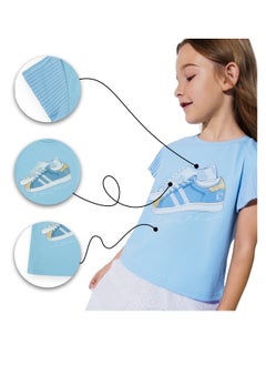 CANADA HOUSE Soft and Comfortable Sky Blue Cotton T-shirt with Ruffle Sleeves for Girls  - Image 5