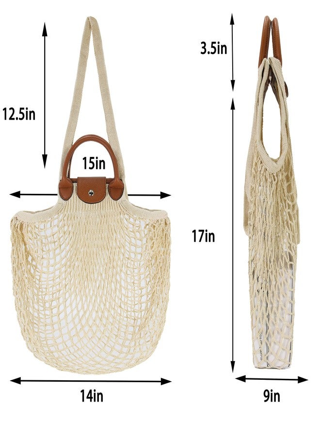 Hibala Woven Bag for Women, Fishing net bag,Straw Mesh Tote Bag, Beach,Hobo Bag, Foldable Large Capacity (White) - Image 3