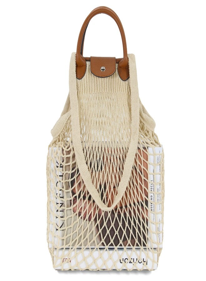 Hibala Woven Bag for Women, Fishing net bag,Straw Mesh Tote Bag, Beach,Hobo Bag, Foldable Large Capacity (White) - Image 1