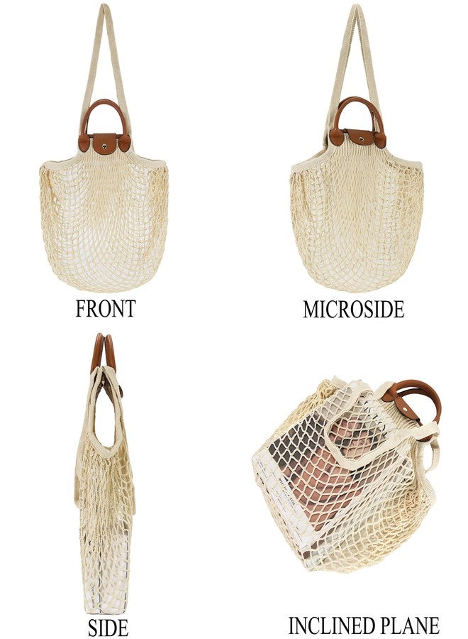 Hibala Woven Bag for Women, Fishing net bag,Straw Mesh Tote Bag, Beach,Hobo Bag, Foldable Large Capacity (White) - Image 4