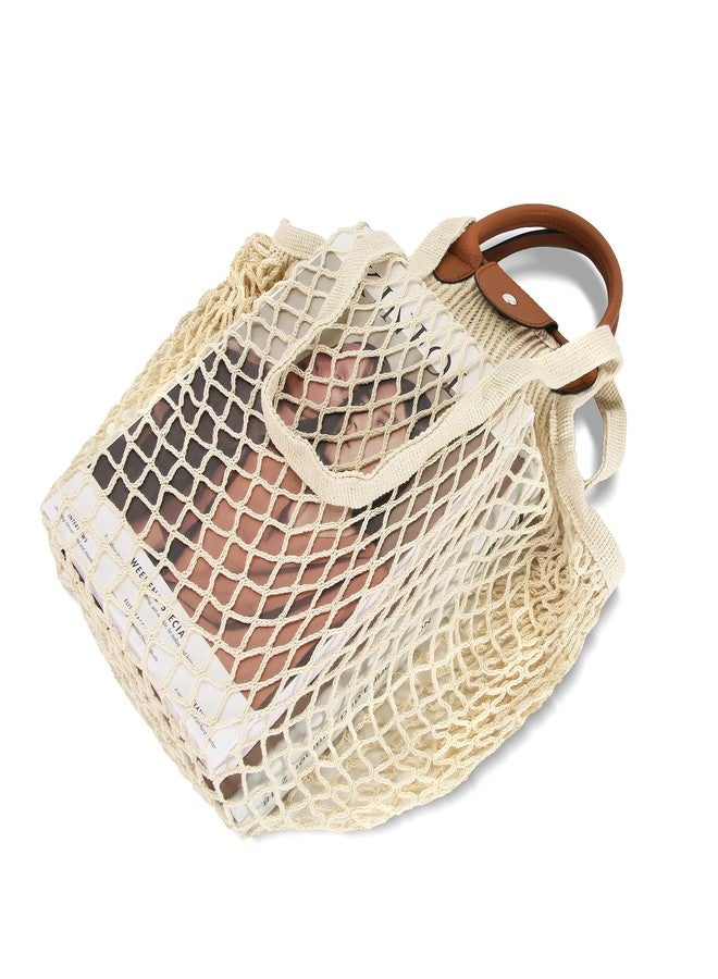 Hibala Woven Bag for Women, Fishing net bag,Straw Mesh Tote Bag, Beach,Hobo Bag, Foldable Large Capacity (White) - Image 5