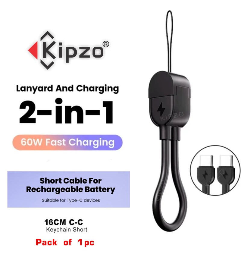 KIPZO® Premium Strong L shape USB to TYPE C to type c to c Nylon Braided Dash charging 60w short Power Bank cable Warp 1plus data Android s22 galaxy flip fold 15 16 (black Lanyard cto c) - Image 5