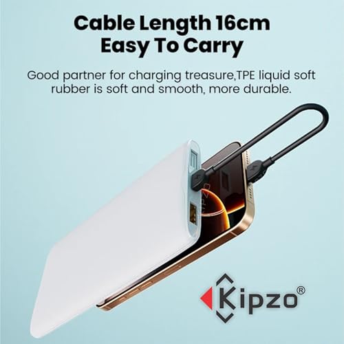 KIPZO® Premium Strong L shape USB to TYPE C to type c to c Nylon Braided Dash charging 60w short Power Bank cable Warp 1plus data Android s22 galaxy flip fold 15 16 (black Lanyard cto c) - Image 2
