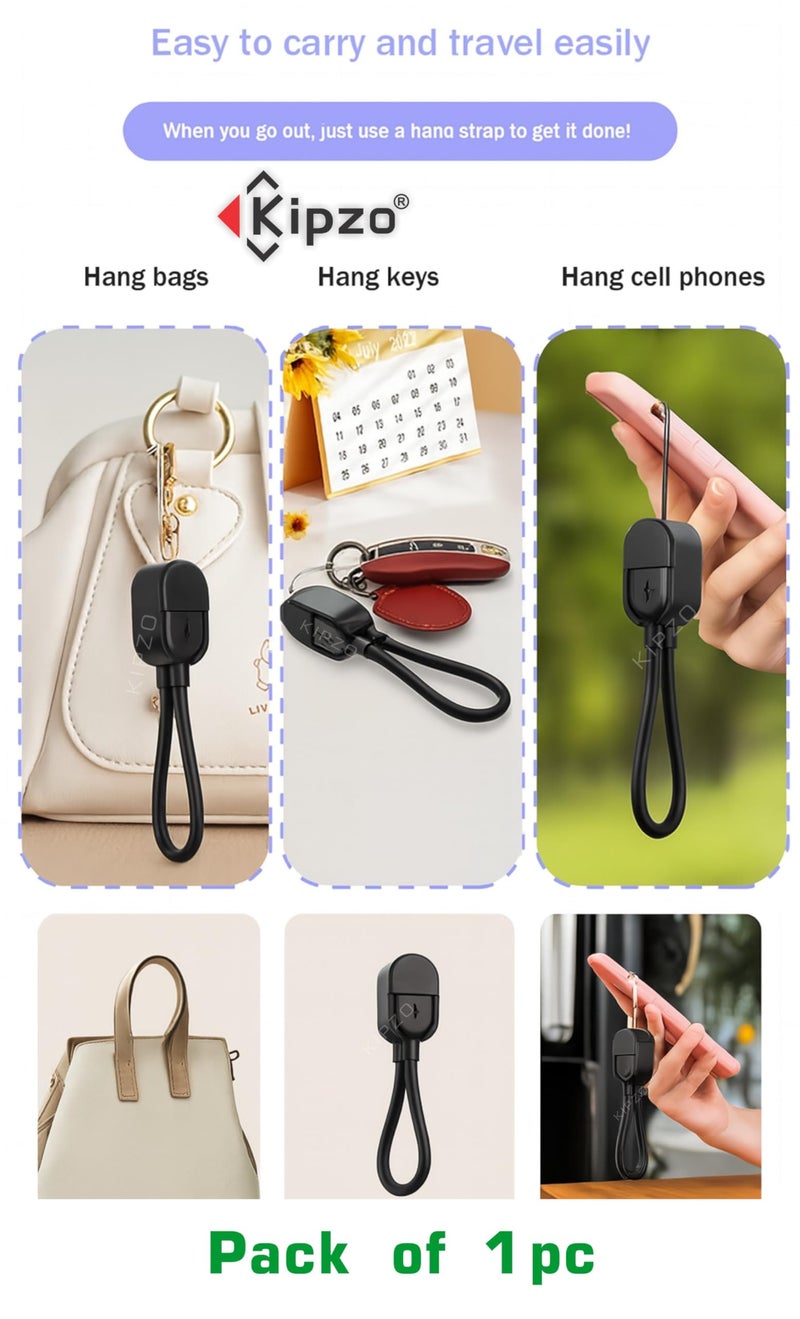 KIPZO® Premium Strong L shape USB to TYPE C to type c to c Nylon Braided Dash charging 60w short Power Bank cable Warp 1plus data Android s22 galaxy flip fold 15 16 (black Lanyard cto c) - Image 4