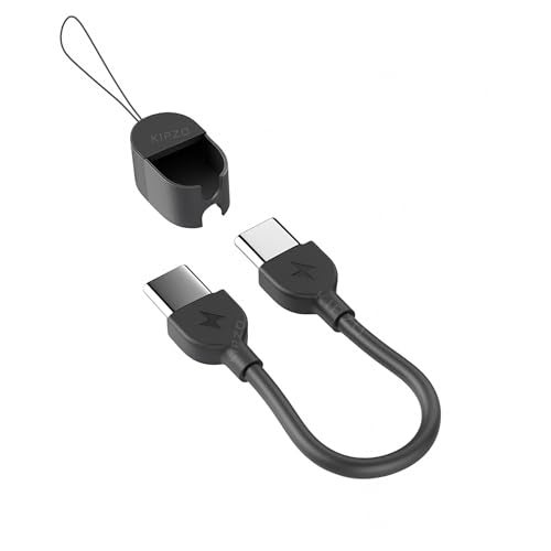 KIPZO® Premium Strong L shape USB to TYPE C to type c to c Nylon Braided Dash charging 60w short Power Bank cable Warp 1plus data Android s22 galaxy flip fold 15 16 (black Lanyard cto c) - Image 1