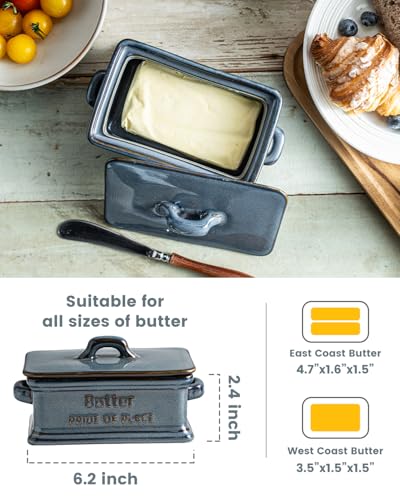 Zoeeker Butter Dish with Lid, Porcelain Butter Dish for Countertop Large Butter Keeper Butter Holder Container for East West Coast Butter, Farmhouse Decor for Father's Day, Blue - Image 2