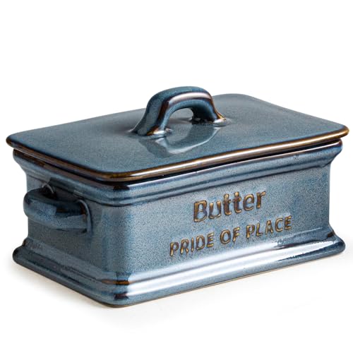 Zoeeker Butter Dish with Lid, Porcelain Butter Dish for Countertop Large Butter Keeper Butter Holder Container for East West Coast Butter, Farmhouse Decor for Father's Day, Blue - Image 1