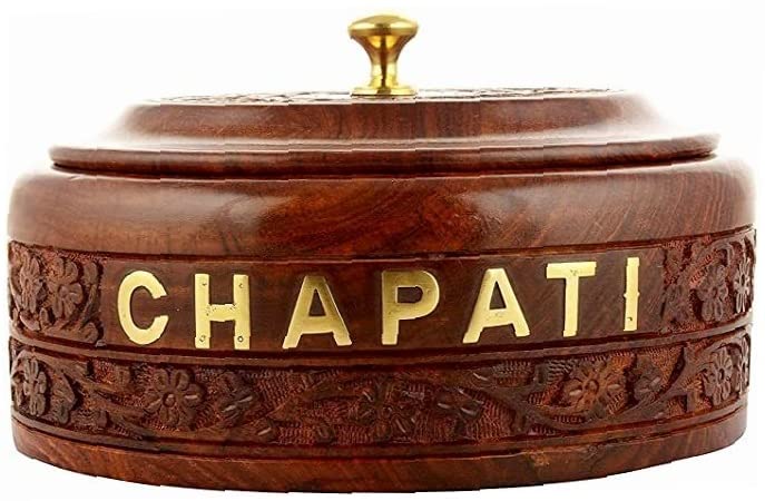 SHAPAR GOODS صندوق شباتي مصنوع يدويًا من خشب الشيشام مع مقبضين: 1 نحاسي ذهبي و 1 خشبي بني | كسرولة خشبية | (كبير) حجم 23x 23 X 13 سم - Image 1