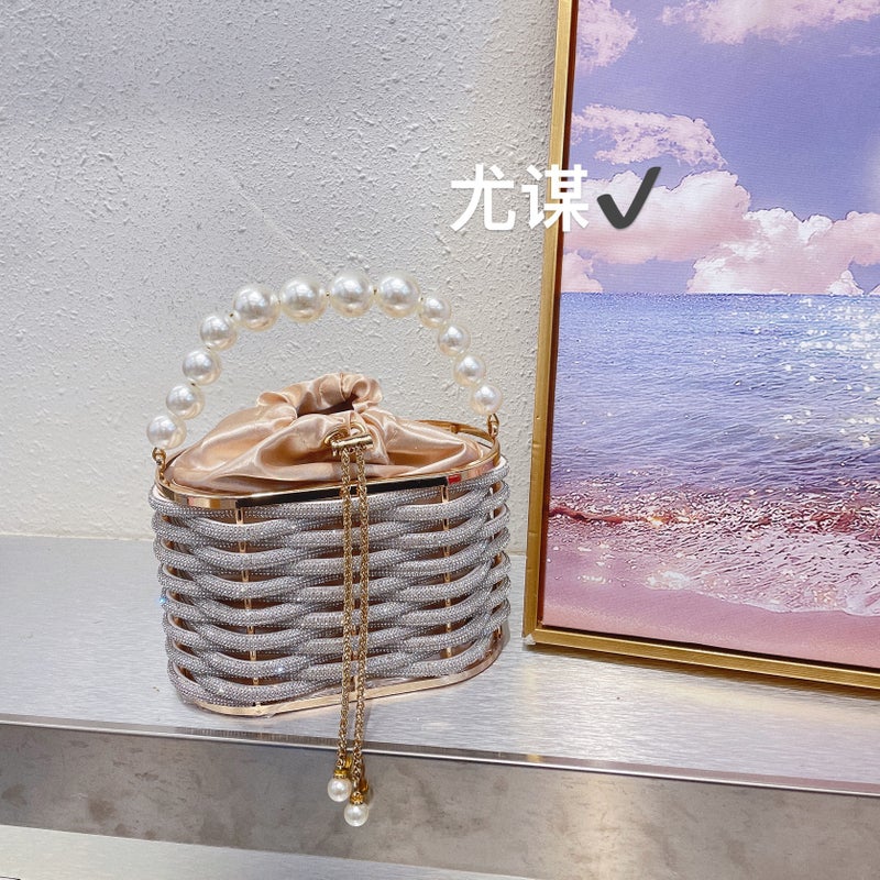 Metal Hollow Shiny Colorful Rhinestone Vegetable Basket Bird Cage Bag Banquet Diamond Bucket Bag Clutch Messenger Bag - Image 1