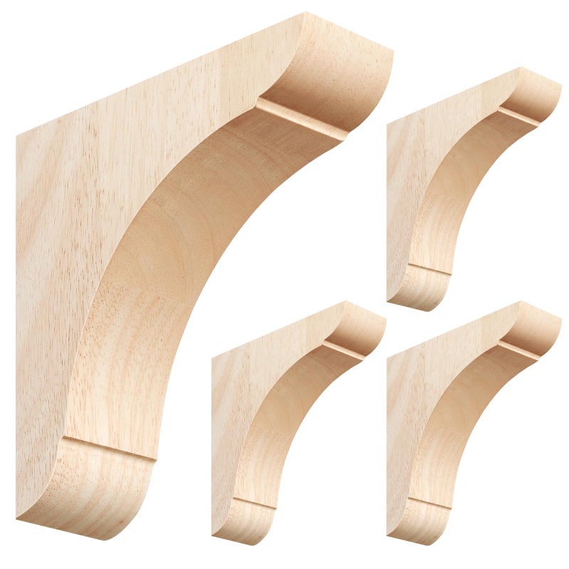Vercraft 4 Pcs Wood Corbel Wooden Shelf Brackets, Unfinished Paintable Bracket with Hanging Hook for Doorway Countertop Kitchen Cabinet Book Shelves, Rubber Wood (6 x 6 x 1.75 Inches) - Image 1