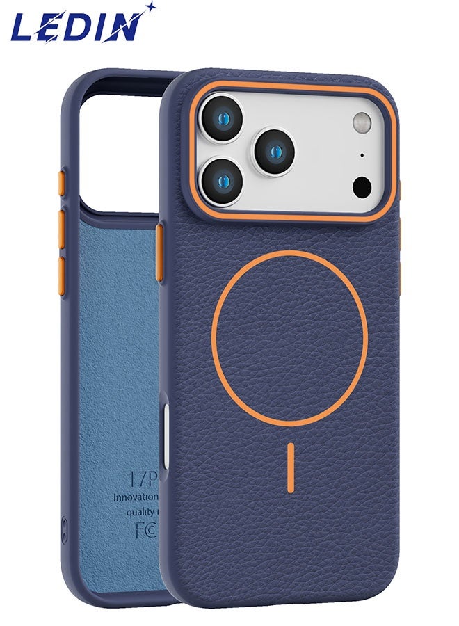 ليدين جراب ذو ملمس جلدي لهاتف آيفون 17 برو ماكس (6.9 بوصة)، مصنوع من مادة TPU رفيعة مع حلقة مغناطيسية، مزود بواقي ماص للصدمات، وحافة مرتفعة للكاميرا، ومقبض مانع للانزلاق، ومتوافق مع واقيات الشاشة. - Image 1