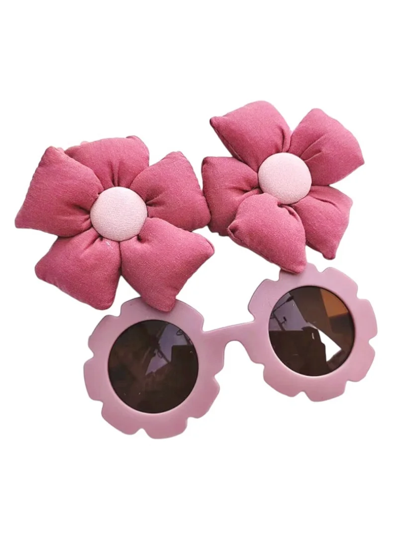 D'Daniela Aida Glasses and Flower Shaped Clip Set For Babies and Girls - Dark Pink