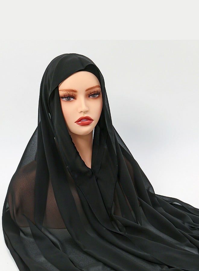Instant Chiffon Hijab Set 3-in-1 Hijabs Scarf with Built-in Magnets and Undercap Head Wraps with Model Cap  - Image 2