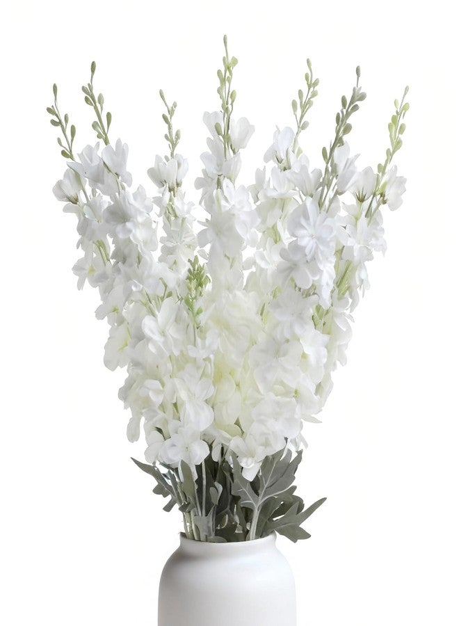 Kenpal 8 pcs White Silk Delphinium Artificial Flowers, 34" Long Snap Dragons Fake Larkspur Silk Flowers with Flocking Stem for Floor Vase Wedding Home (White) - Image 1