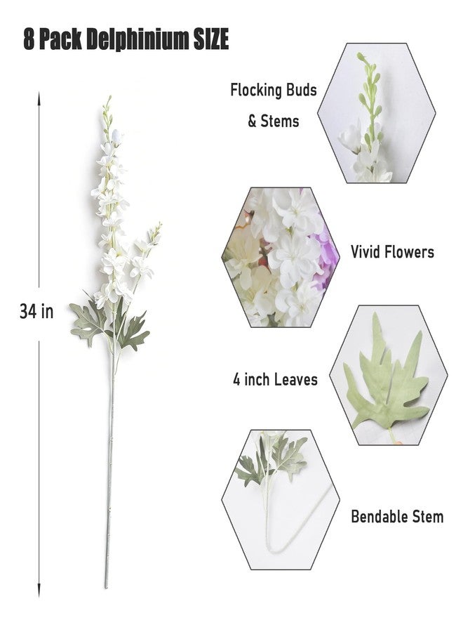 Kenpal 8 pcs White Silk Delphinium Artificial Flowers, 34" Long Snap Dragons Fake Larkspur Silk Flowers with Flocking Stem for Floor Vase Wedding Home (White) - Image 5
