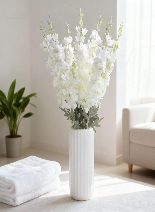 Kenpal 8 pcs White Silk Delphinium Artificial Flowers, 34" Long Snap Dragons Fake Larkspur Silk Flowers with Flocking Stem for Floor Vase Wedding Home (White) - Image 2