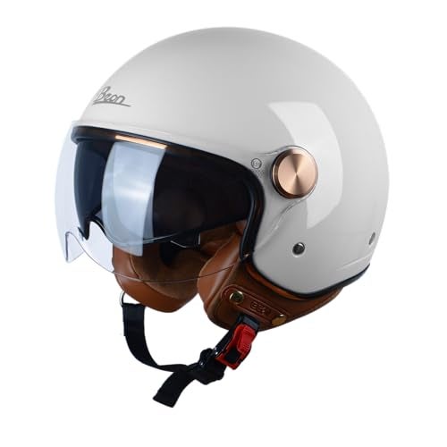 BEON Open Face Motorcycle Helmet for Adults DOT Approved34 Retro Vespa Helmet Dual Visors Mens and Womens Motorbike Casco for Moped Cruiser Bobber and ChopperSGlossy Greyish White - Image 1