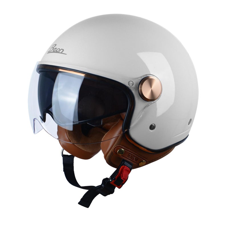 BEON Open Face Motorcycle Helmet for Adults DOT Approved34 Retro Vespa Helmet Dual Visors Mens and Womens Motorbike Casco for Moped Cruiser Bobber and ChopperSGlossy Greyish White - Image 2