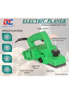 Digital Craft Digital Craft Wood Planer 1400W Machine of Carpentry HighPower MultiFunction Electric Planer Woodworking Machine 82mm Electric Planer Machine6Inch 2 In 1 Screw DriverSharpening Stone  - Image 3