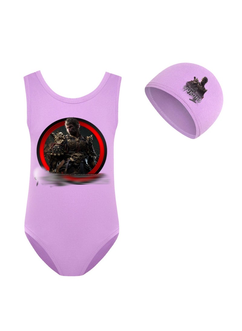 MQD Black Myth Goku Girls' One Piece Swimsuit And Cap Set 