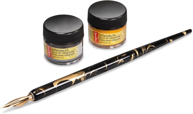 Speedball Signature Series Calligraphy Pen and Ink Set with Gold and Silver Pigmented Inks - Image 4