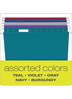 Pendaflex Recycled Hanging File Folders Letter Size Assorted Jewel Tone Colors Two Tone For Foolproof Filing 1 5 Cut Tabs 25 Per Box 81667  - Image 2