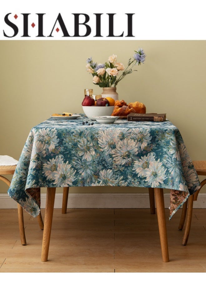 شبيلي مفرش طاولة مستطيل الشكل مقاس 140×180 سم، مفرش طاولة على الطراز الأوروبي الكلاسيكي برسومات زيتية، مفرش طاولة مقاوم للغبار وقابل للغسل، غطاء طاولة كلاسيكي لحفلات الزفاف والمنزل والمطبخ والمطعم - Image 1