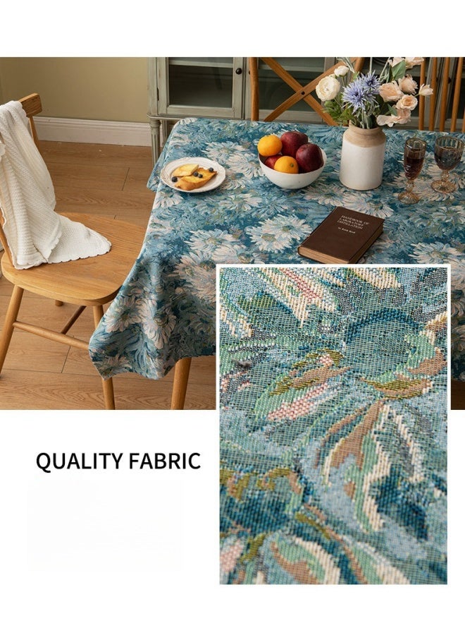 شبيلي مفرش طاولة مستطيل الشكل مقاس 140×180 سم، مفرش طاولة على الطراز الأوروبي الكلاسيكي برسومات زيتية، مفرش طاولة مقاوم للغبار وقابل للغسل، غطاء طاولة كلاسيكي لحفلات الزفاف والمنزل والمطبخ والمطعم - Image 3