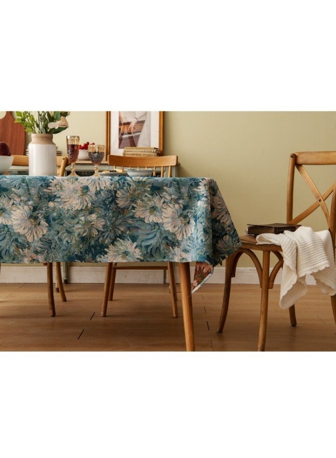 شبيلي مفرش طاولة مستطيل الشكل مقاس 140×180 سم، مفرش طاولة على الطراز الأوروبي الكلاسيكي برسومات زيتية، مفرش طاولة مقاوم للغبار وقابل للغسل، غطاء طاولة كلاسيكي لحفلات الزفاف والمنزل والمطبخ والمطعم - Image 2