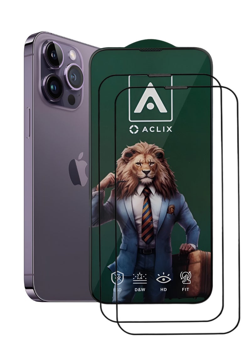 ACLIX 2 Pieces Antistatic ESD Dustproof Premium Quality High Definition Tempered Glass Screen Protector Designed For  iPhone 14 Pro - Image 1