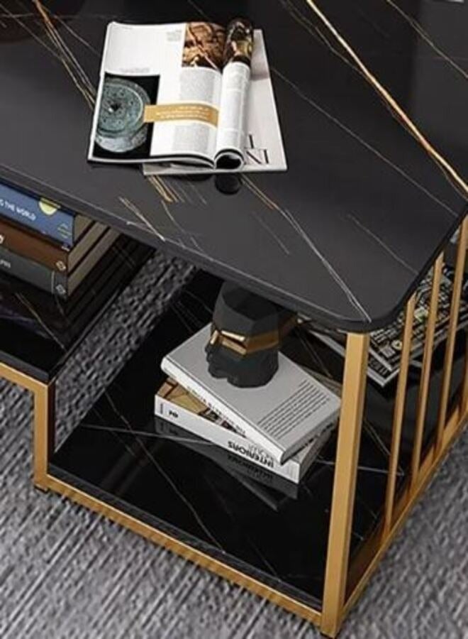 Modern 2-Tier Center Table – Elegant Coffee Table with Open Shelving for Storage & Display, Luxury Black Sofa Table for Living Room & Office 120*60*42 cm (120CM, Black)