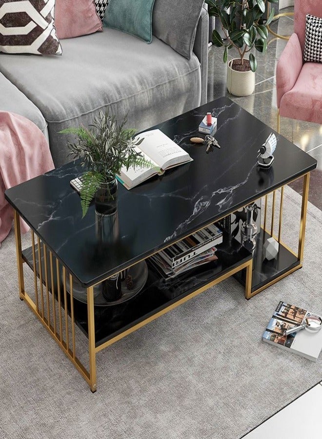 Modern 2-Tier Center Table – Elegant Coffee Table with Open Shelving for Storage & Display, Luxury Black Sofa Table for Living Room & Office 120*60*42 cm (120CM, Black)