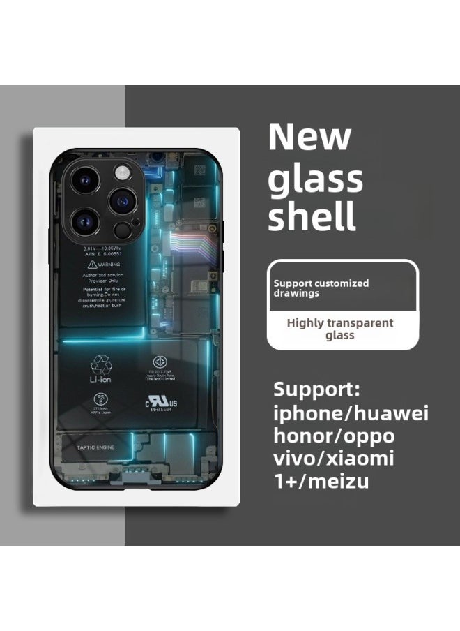 Generic - Circuit Board Phone Case For 13 14promax Creative 12 Cool 15 Model Glass Case Funny Digital Computer IPhone Protective Cover-Color:High Permeability Glass Shell-graphite Black -998-Applicable Model: - Image 1