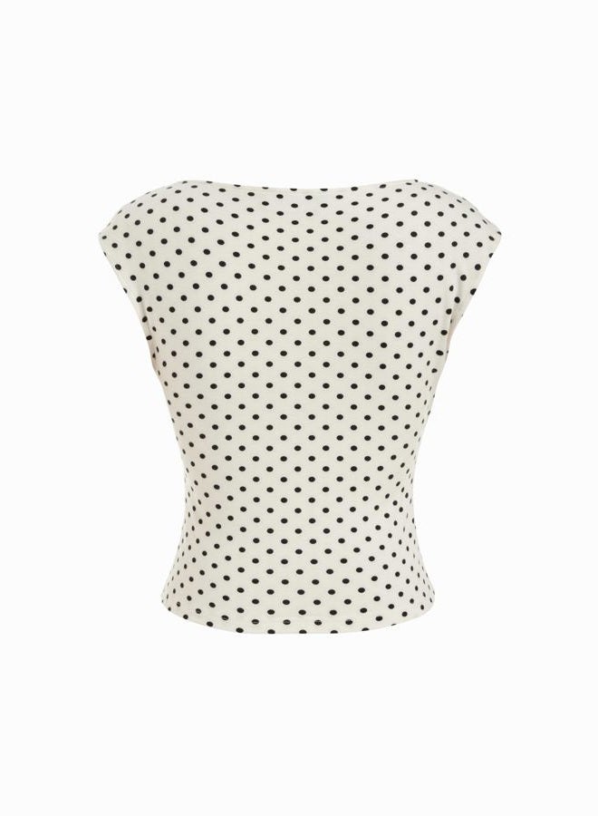 CIDER Women's Crop Tank Tops Boat Neck Sleeveless Ruched Slim Fit Summer Tops Trendy, White Polka Dots, XL - Image 4