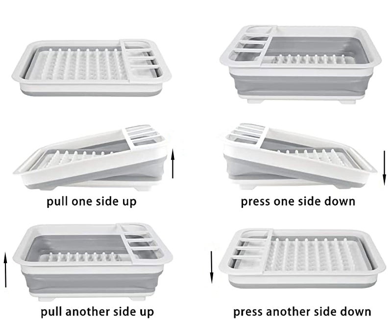 ZhildChen camper must haves dish drying rack Collapsible Dish Drying Rack Portable Dinnerware Drainer Organizer for Kitchen RV Campers Travel Trailers Space Saving Kitchen Storage Rack Tray (with Drainboard) - Image 3