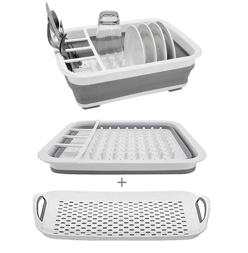 ZhildChen camper must haves dish drying rack Collapsible Dish Drying Rack Portable Dinnerware Drainer Organizer for Kitchen RV Campers Travel Trailers Space Saving Kitchen Storage Rack Tray (with Drainboard) - Image 1