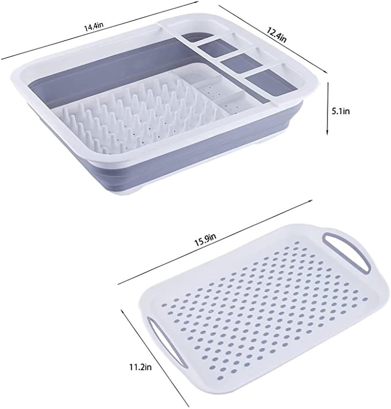 ZhildChen camper must haves dish drying rack Collapsible Dish Drying Rack Portable Dinnerware Drainer Organizer for Kitchen RV Campers Travel Trailers Space Saving Kitchen Storage Rack Tray (with Drainboard) - Image 4