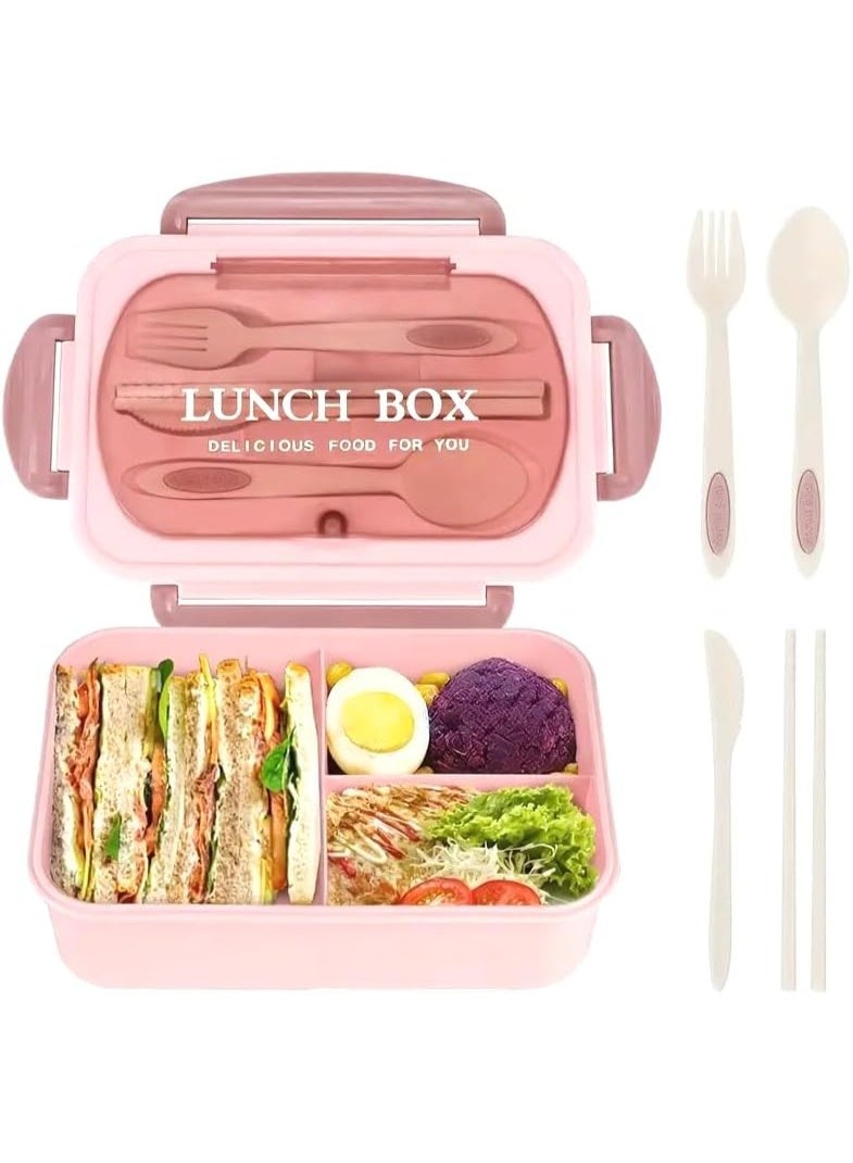 م اكس م صندوق غداء مدرسي وكليتي للبنات، 1400 مل، بينتو مقاوم للتسرب مكون من 3 حجرات مع ملعقة وشوكة قابلة لإعادة الاستخدام، مثالي للأطفال والكبار والسفر والمنزل (وردي) - Image 1